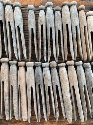 Vintage Wooden Clothes Pegs - Rustic Laundry & Sustainable Homewares