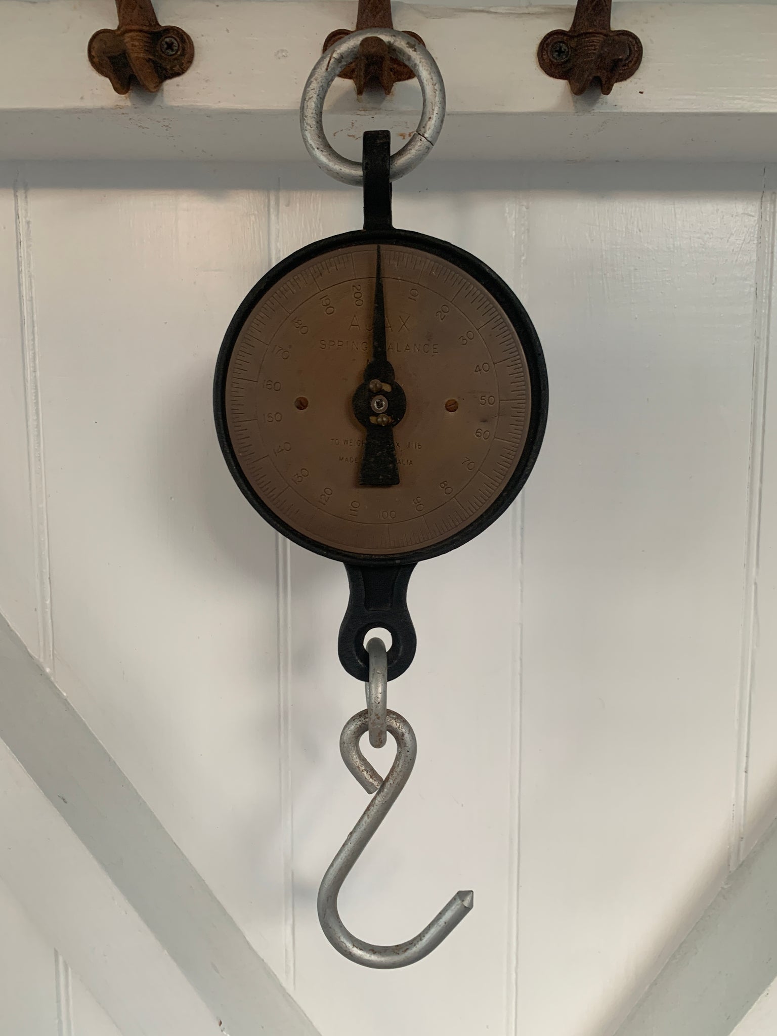 Vintage AJAX No. 5 Spring Balance – Industrial Hanging Scale (200 lb Capacity, Made in Australia)