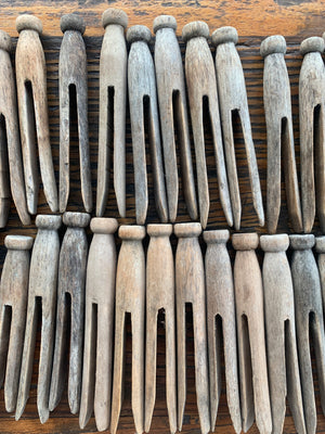 Vintage Wooden Clothes Pegs - Rustic Laundry & Sustainable Homewares