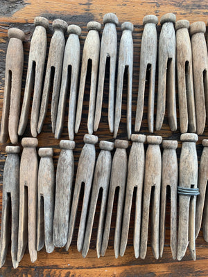 Vintage Wooden Clothes Pegs - Rustic Laundry & Sustainable Homewares