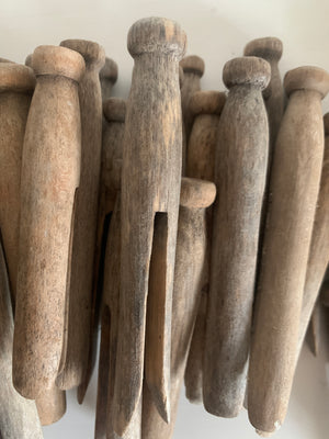 Vintage Wooden Clothes Pegs - Rustic Laundry & Sustainable Homewares