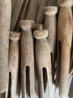 Vintage Wooden Clothes Pegs - Rustic Laundry & Sustainable Homewares