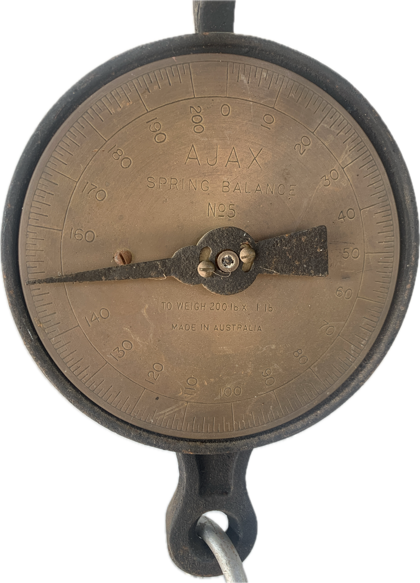 Vintage AJAX No. 5 Spring Balance – Industrial Hanging Scale (200 lb Capacity, Made in Australia)