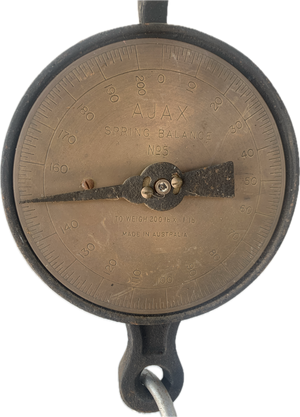 Vintage AJAX No. 5 Spring Balance – Industrial Hanging Scale (200 lb Capacity, Made in Australia)