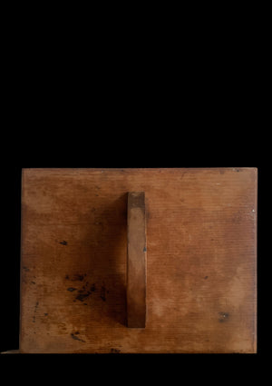 Top view of wooden butter churn showing original wood grain and lid
