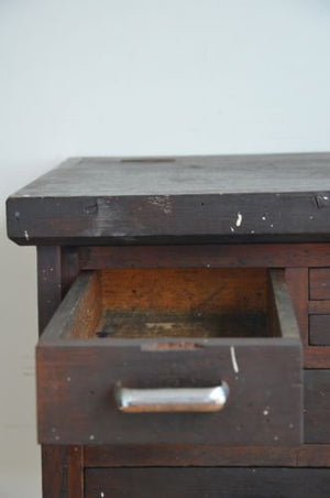 Vintage Industrial timber Engineers Chest on metal Stand