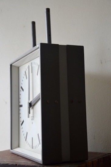 authentic vintage industrial double sided metal railway PRAGOTRON Czech clock