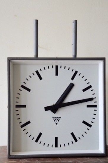 authentic vintage industrial double sided metal railway PRAGOTRON Czech clock