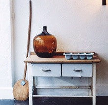 Vintage French industrial enamel butcher table