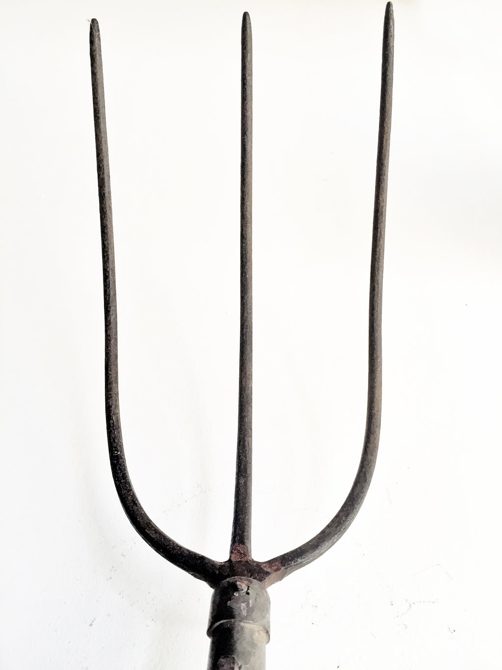 Primitive hand forged three tine pitch hay fork