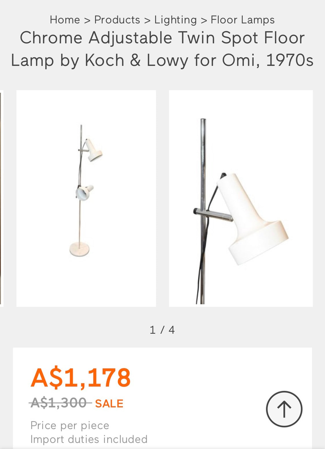 MID CENTURY MODERN TWIN SHADE ADJUSTABLE FLOOR STANDING LAMP