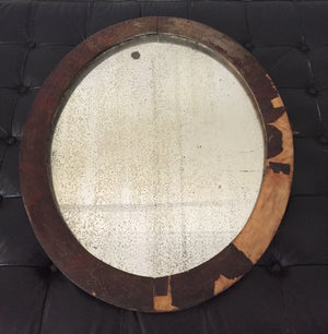 Antique primitive hand made Belgian Oval Timber Wall Mirror with silvering