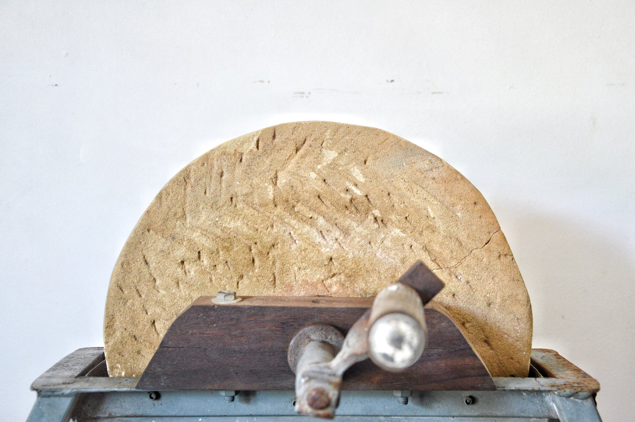 Antique Primitive hand cranked Grinding Stone Grinding Wheel