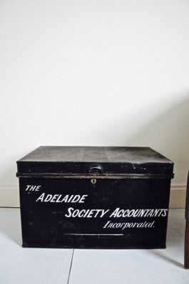 Antique Deed Box with hand painted lettering Adelaide Society Accountants