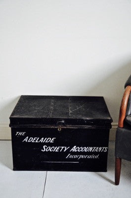 Antique Deed Box with hand painted lettering Adelaide Society Accountants